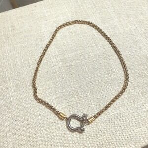 Goldtone mixed metals shackle clasp unique statement conversation piece